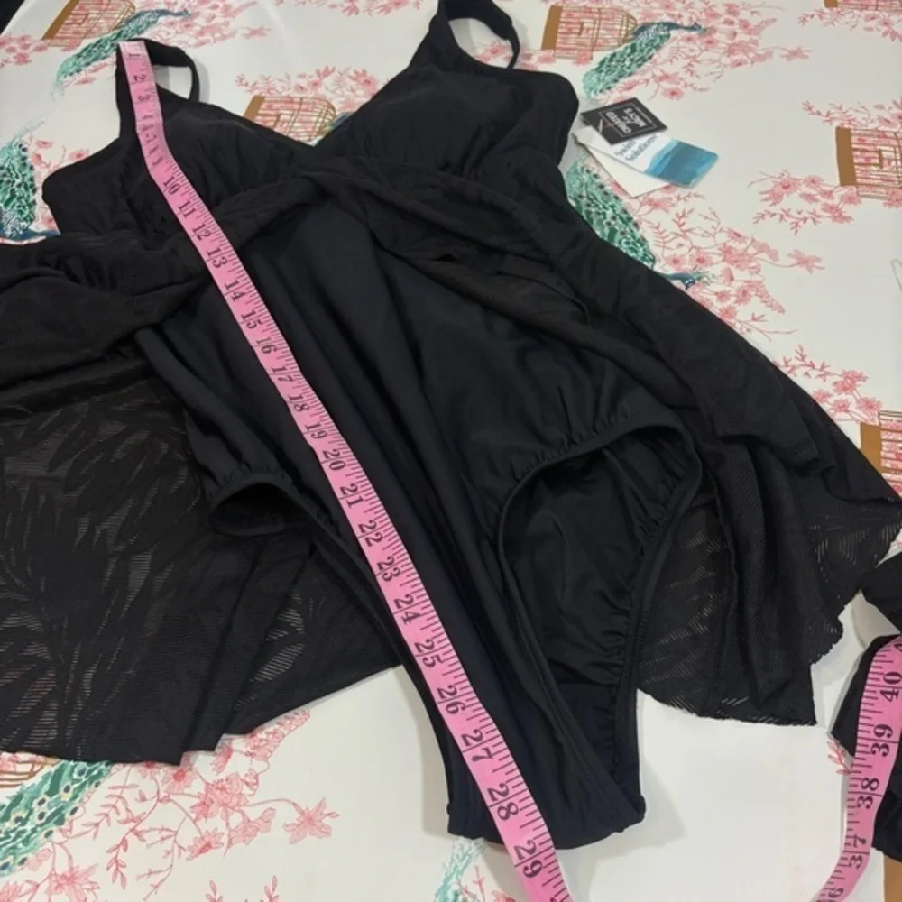 Swim Solutions NWT Black V-Neck Flyaway Women's Tummy-Control Swim swimsuit 14 L - Picture 7 of 13